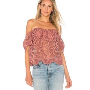 Lovers + Friends Pink Lace Off-Shoulder Top